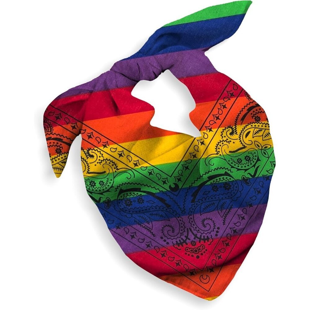 Womens Rainbow Cotton Bandana Large Cowgirl Imported Handkerchief Headband Scarf